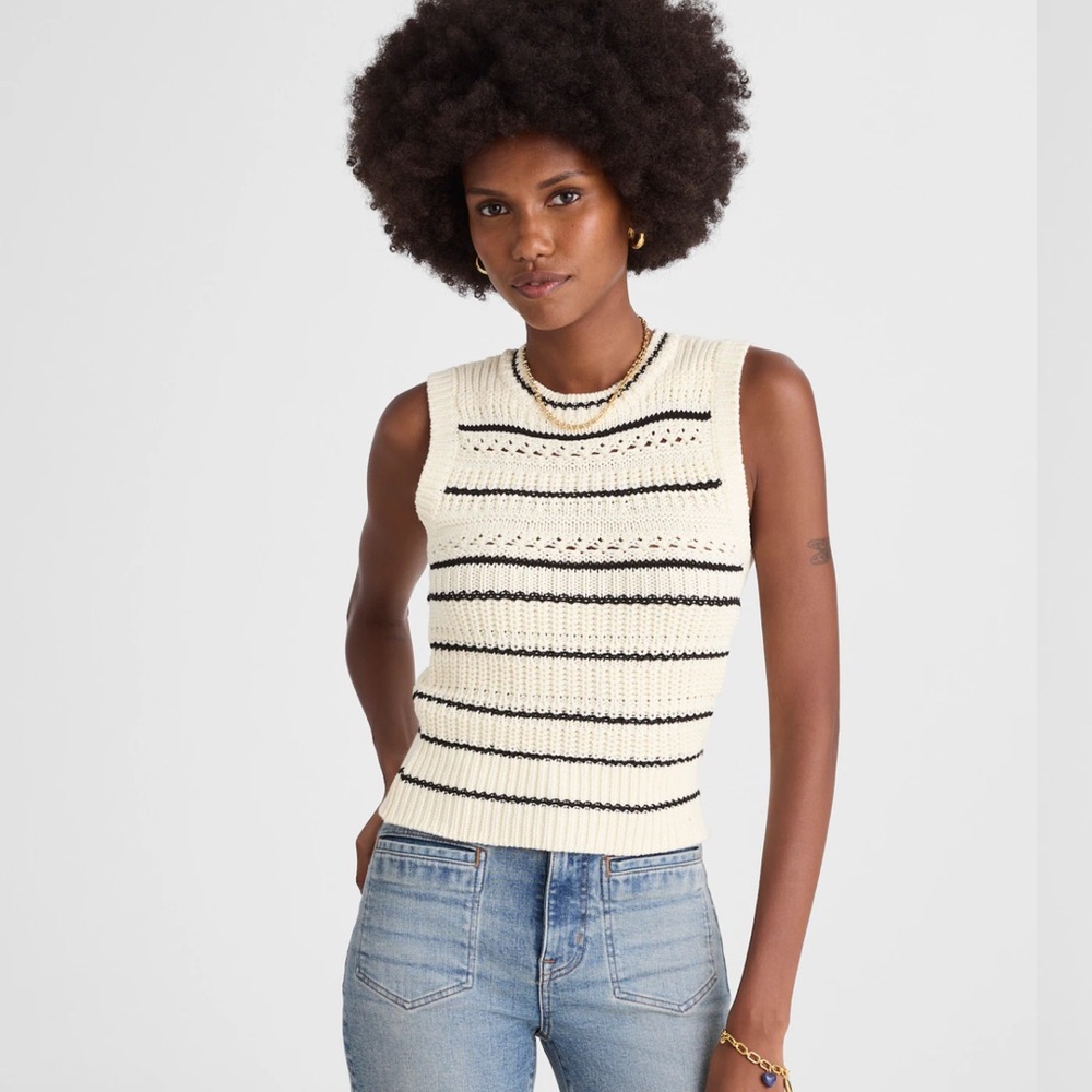 NWT Madewell Striped Sweater Vest in 100% Cotton in Size Small - Picture 2 of 9